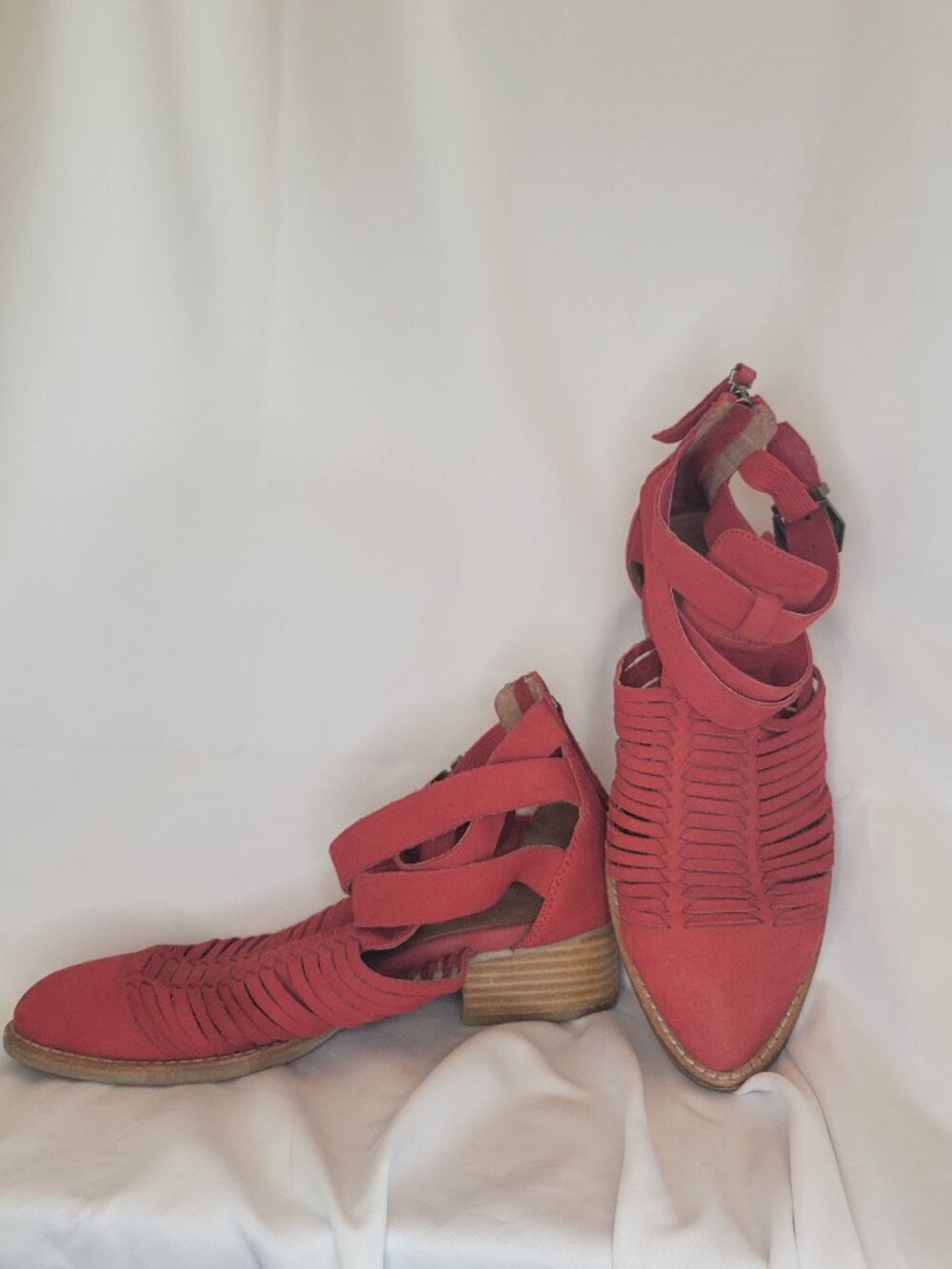 Jeffrey Campbell Stinson Red Leather Woven Sandal Booties Womens 7 Festival Boho